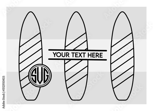 Surfboard SVG Silhouette Bundle, Surfing Silhouette, Summer Svg, Surf boards Svg, Surfing Board Svg, Surfboard Png, Surfboard Monogram Svg, Split Monogram, Circle Monogram 