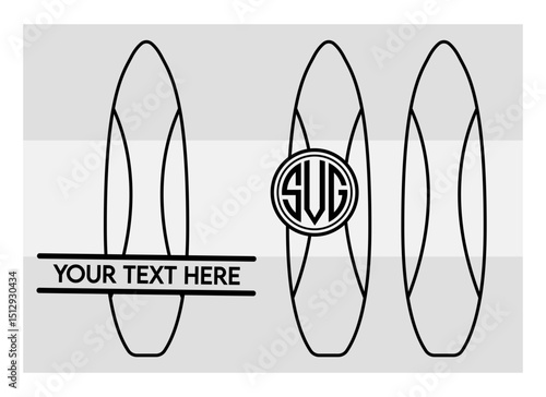 Surfboard SVG Silhouette Bundle, Surfing Silhouette, Summer Svg, Surf boards Svg, Surfing Board Svg, Surfboard Png, Surfboard Monogram Svg, Split Monogram, Circle Monogram 