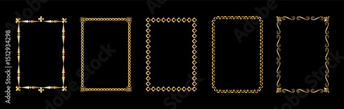 Vintage frames isolated on black background. Decorative gold frame. Trendy decorative frames for wedding invitations, greeting cards, prints.