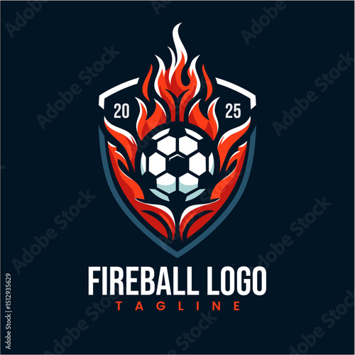 Modern Soccer Club Logo with Fiery Ball Emblem Design