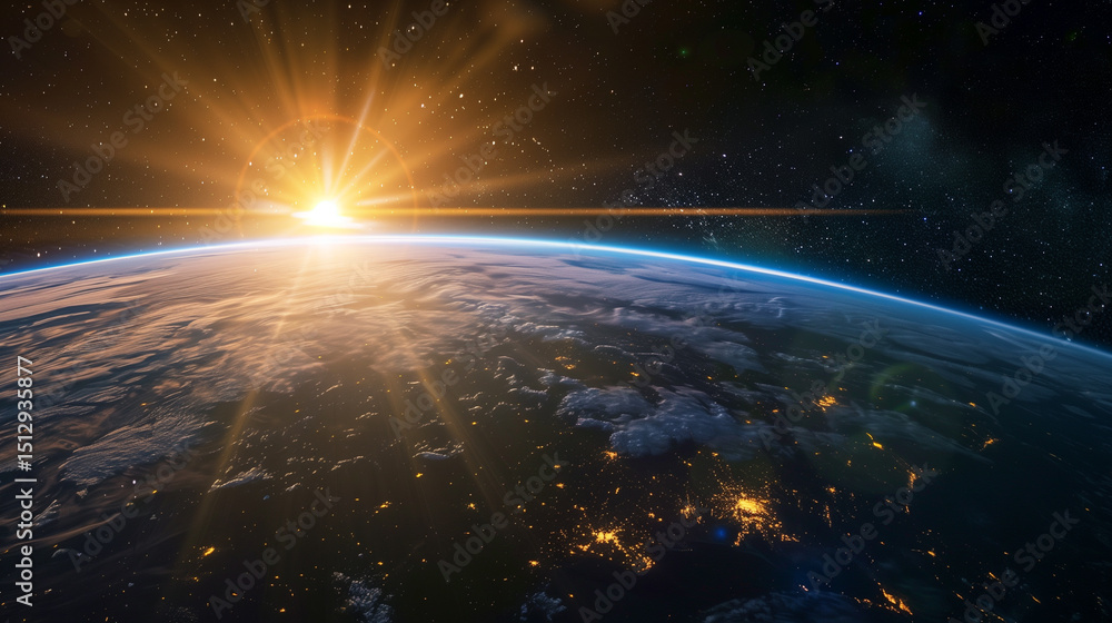 Obraz premium Planet Earth with detailed relief and atmosphere. Blue space background with earth and galaxy.