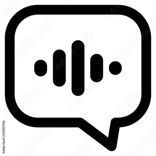 Black and white image of a speech bubble with a microphone inside.