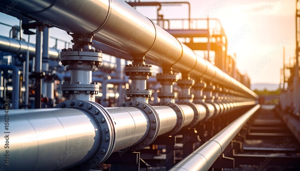 Industrial Pipeline Network at Sunset: A Glimpse into Energy Infrastructure Industrial Pipeline Network at Sunset: A Glimpse into Energy Infrastructure