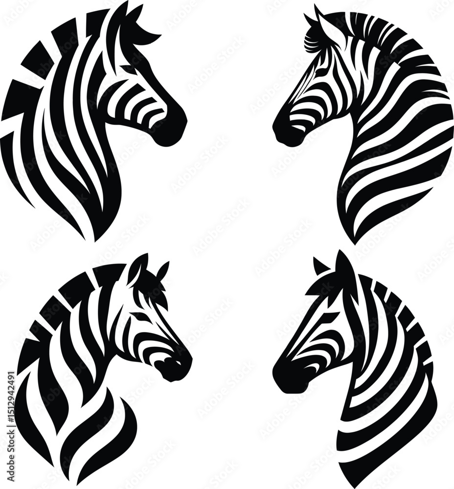 Obraz premium Zebra Silhouette Set | Stylized African Wildlife Vector | Striped Animal Graphic