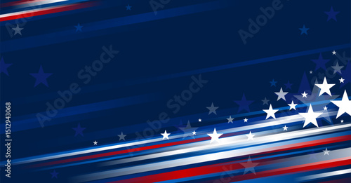 4th of july USA independence day banner design of stars and line on blue background with copy space vector illustration