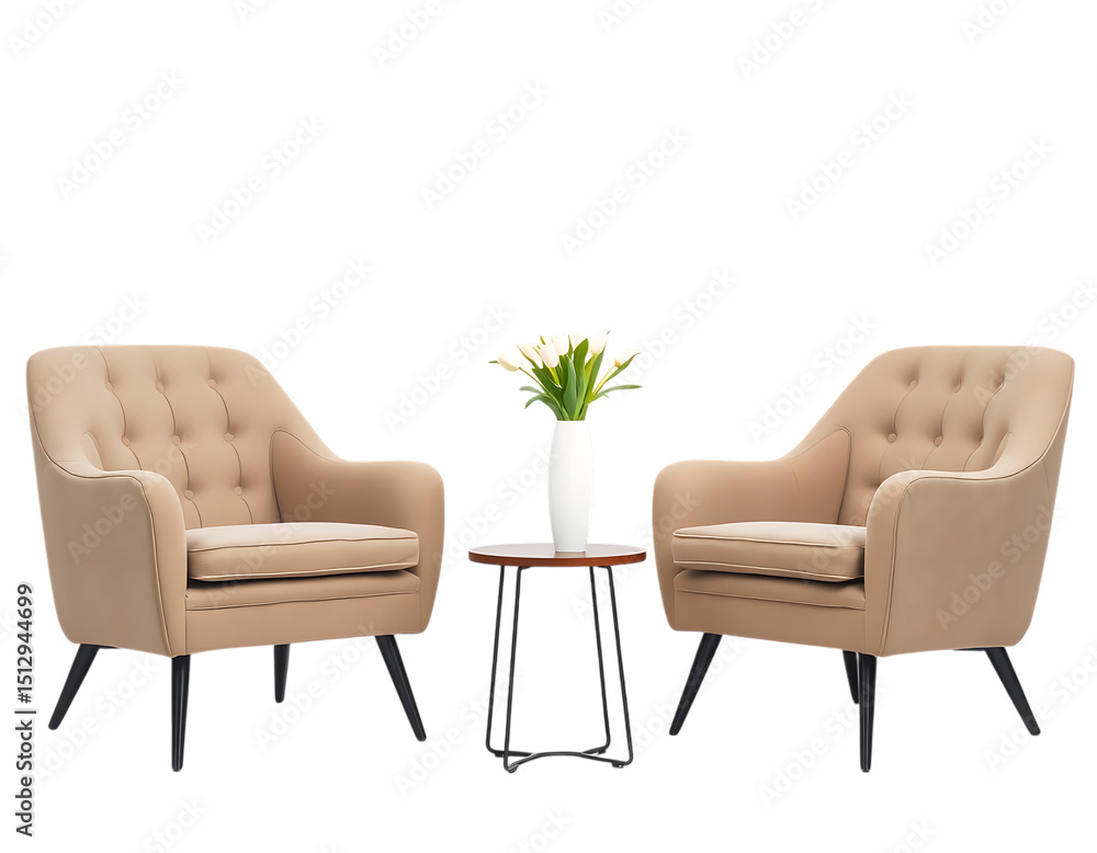 Fototapeta premium Beige armchairs and coffee table set.