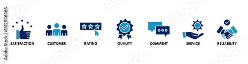 	
Feedback banner web icon vector illustration concept with icon of satisfaction, customer, rating, quality, comment, service and reliability