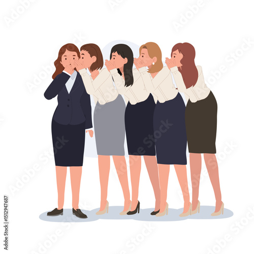 office drama whispering chain concept.  female colleagues spreading rumors