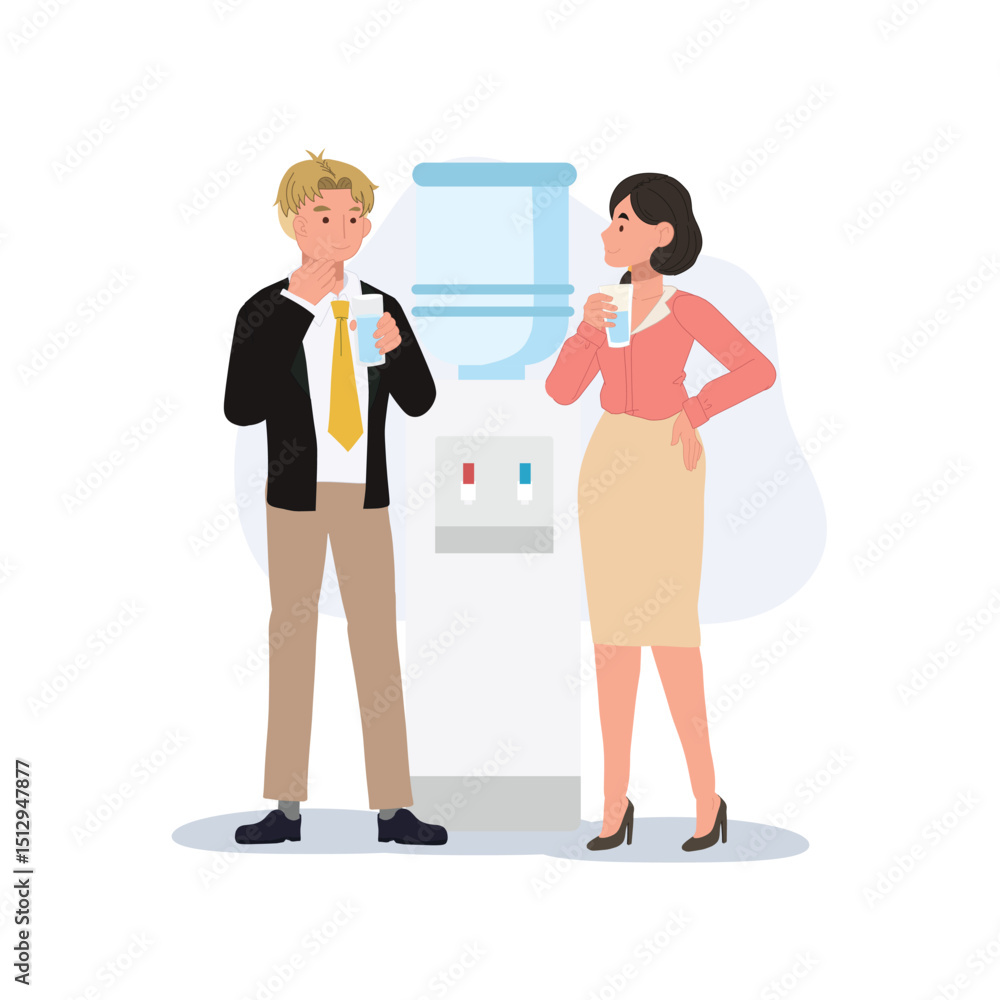 Fototapeta premium office gossip concept. coworkers gossiping at water cooler. vector illustration