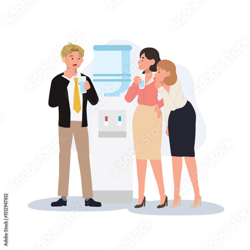 office gossip concept. coworkers gossiping at water cooler. vector illustration