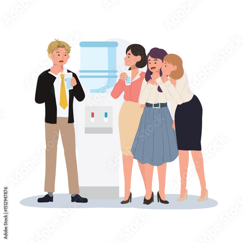 office gossip concept. coworkers gossiping at water cooler. vector illustration