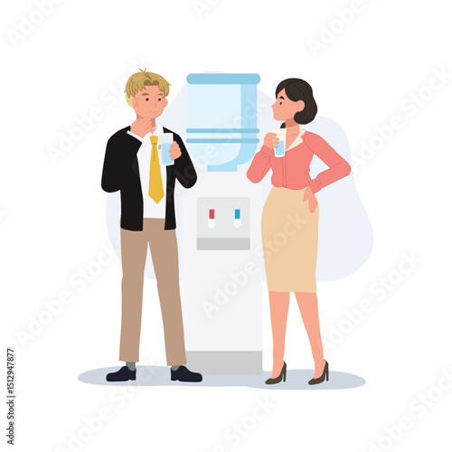office gossip concept. coworkers gossiping at water cooler. vector illustration