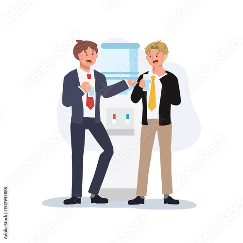 office gossip concept. coworkers gossiping at water cooler. vector illustration