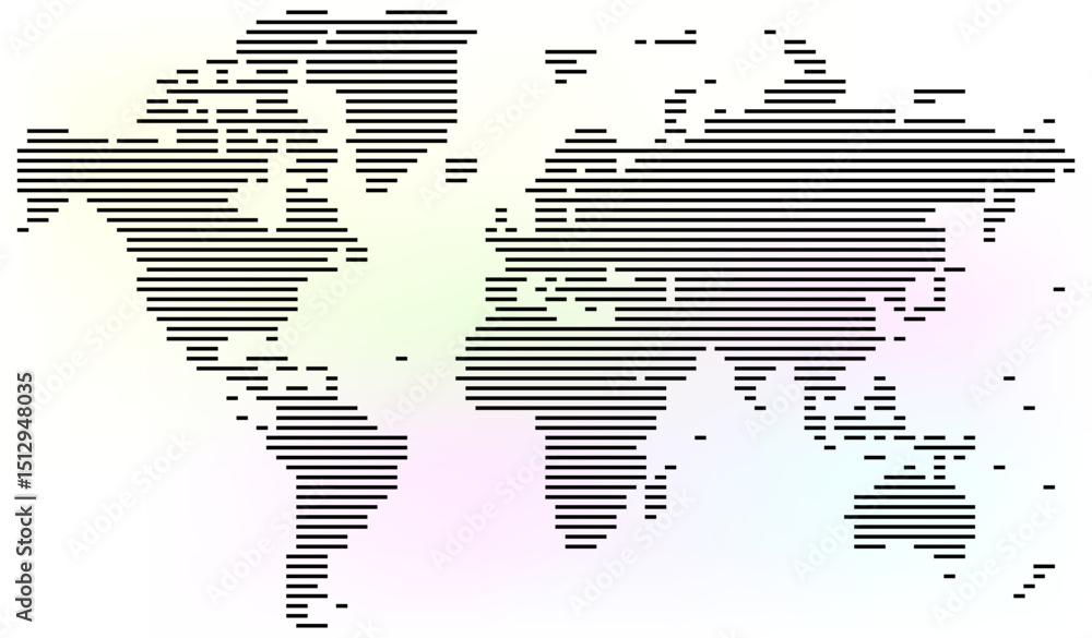 Fototapeta premium Dotted style line shape world map illustration composed using isolated horizontal line shape. Dotted world map visual layout suits professional and educational dotted world map presentations.
