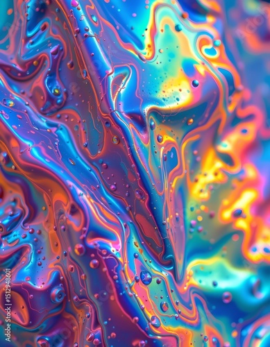 iridescent or metallic effect over the skin surface, reflecting light with shiny, color shifting textures.