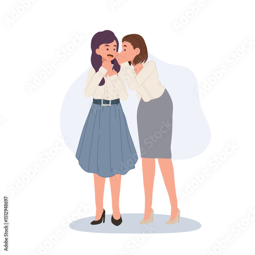 gossip whisper office gossip two female coworkers talking secretly in corporate workplace