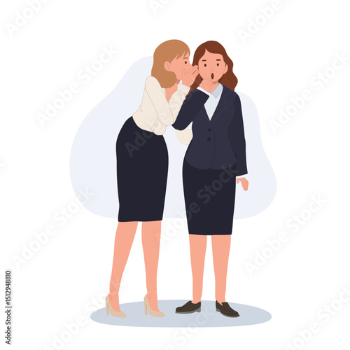 gossip whisper office gossip two female coworkers talking secretly in corporate workplace