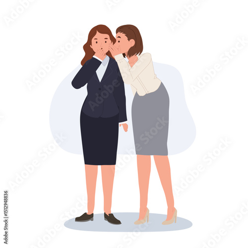 gossip whisper office gossip two female coworkers talking secretly in corporate workplace