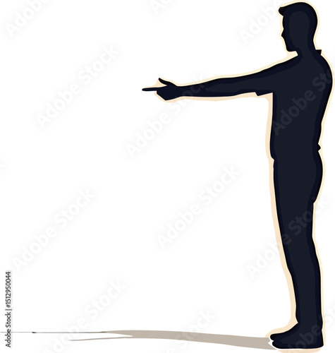 Silhouette of a man reaching out with one hand against a light background.