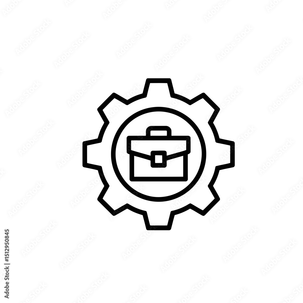 A briefcase inside a gear outline on a white background A briefcase inside a gear outline on a white background