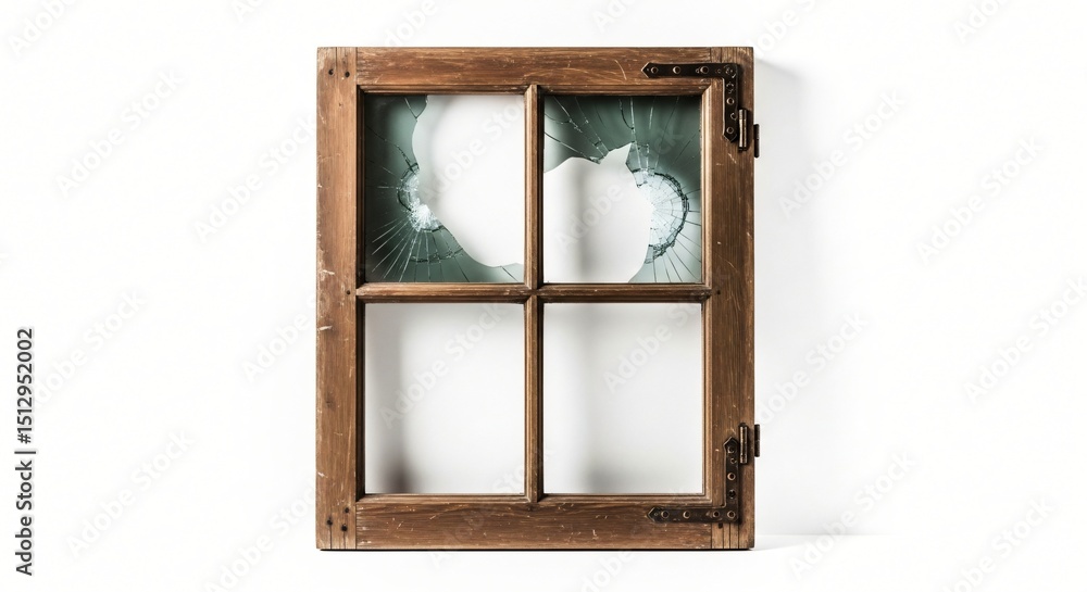 Obraz premium Antique Broken Wooden Window Frame Rustic Charm and Aged Beauty