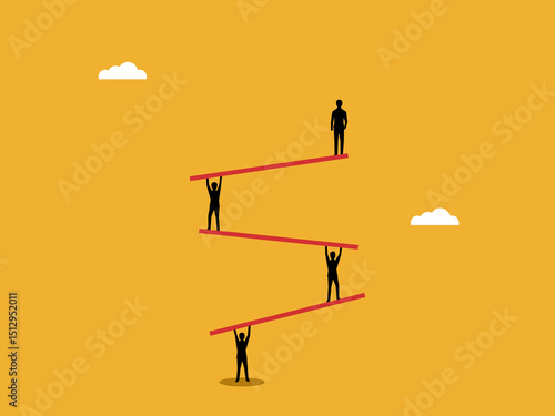 Class in society, a group of business people on a class balance with a boss at the top