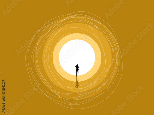 Opportunity, future, businessman in the tunnel finds the light in life