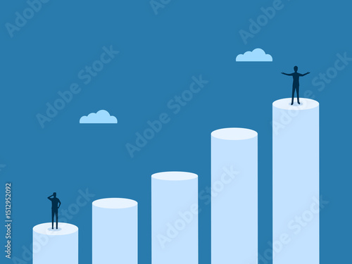 Two businessmen on the chart, successful and unsuccessful, are on different levels