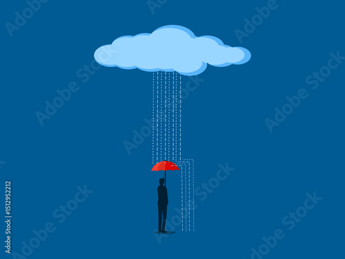 man stands protecting himself with an umbrella from the rain