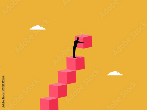 Businessman climbs up the stairs step by step