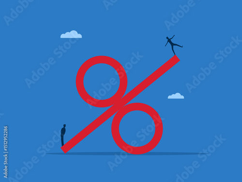 Two businessmen on interest rate percentage balance