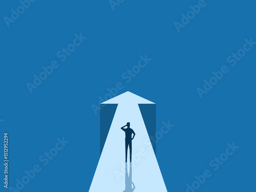 Opportunity, Businessman Standing on Arrow