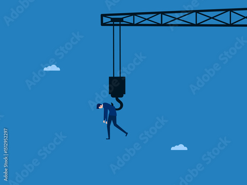 Businessman hanging on fishing hook