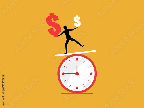 Businessman balancing finance and life on time
