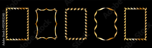 Vintage frames isolated on black background. Decorative gold frame. Trendy decorative frames for wedding invitations, greeting cards, prints.