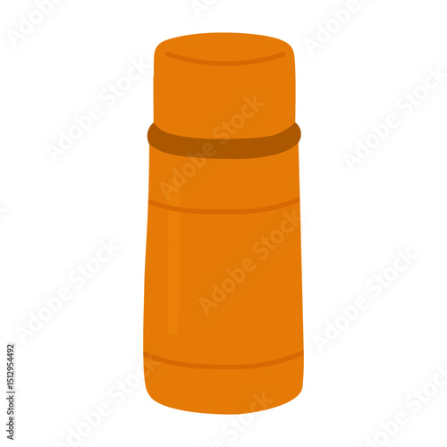 Vector illustration of an orange thermos bottle for hot drinks, isolated on white background.