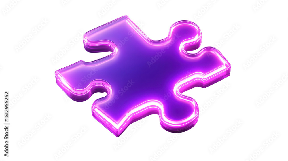 Obraz premium neon purple puzzle piece 3d render icon on white background