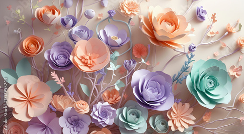 Fototapeta Naklejka Na Ścianę i Meble -  Pixelated 3d spring flowers on light background