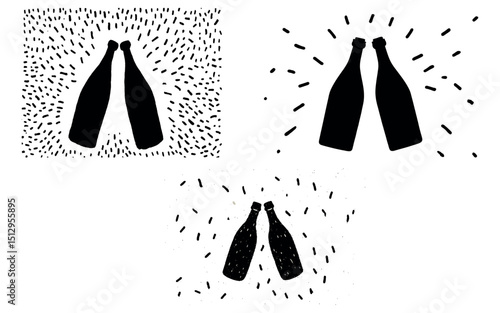 Champagne bottles clinking silhouettes
