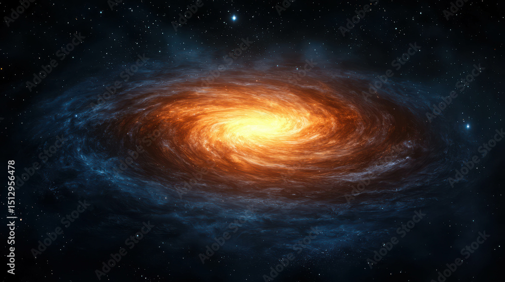 Fototapeta premium Stunning Cosmic Swirl of Bright Orange and Deep Blue in the Heart of the Galaxy Capturing the Infinite Beauty of the Universe and Its Mysteries