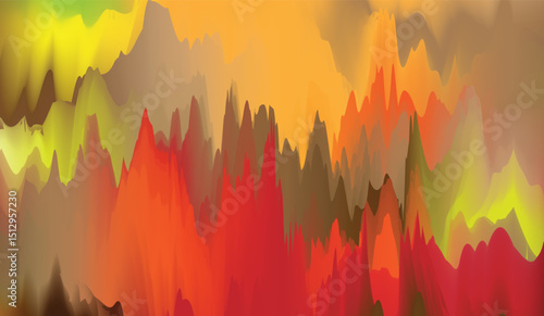 Abstract fiery red lines pattern with autumn maple leaves and sunset sky border