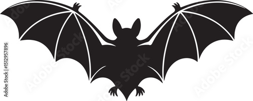 A black batman logo with pointed ears and wings spread out on a white background in a simple design