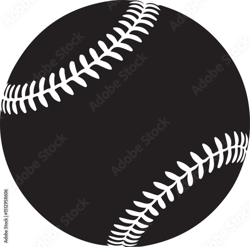 Baseball ball sign. Black softball icon isolated on white background. Equipment for professional american sport. Symbol of play, team, game and competition, recreation. Flat design Vector illustration