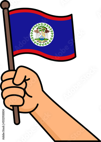 Hand holding the Belize flag
