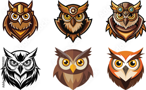 set of owls art design