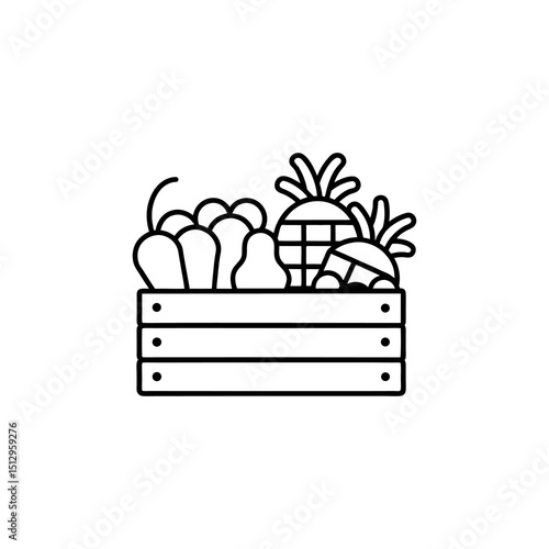Crate of Various Produce Outline