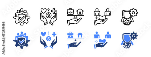Employee engagement icon set with Integrity, Wellbeing, Work Life Balance, Empathy, Trust.