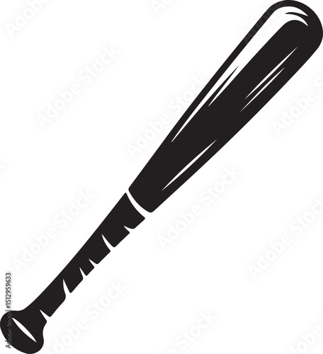 A black and white silhouette of a baseball bat