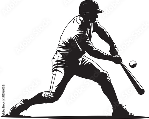 baseball game batter player, also known as batsman - batman in motion to hit a pitcher's ball with the bat when teeing off. detailed realistic silhouette