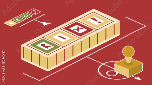 Risk management concept. Risk assessment level indicator rating, low to high on wooden block, red background. Business risk assess measurement. Wood arrow point on green, yellow, red color. Top view 
